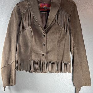 Ms Pioneer Women’s Genuine Leather Western Tassel Short Jacket Tan Size 8
